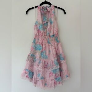 LoveShackFancy Prim Pink Halter Mini Dress
